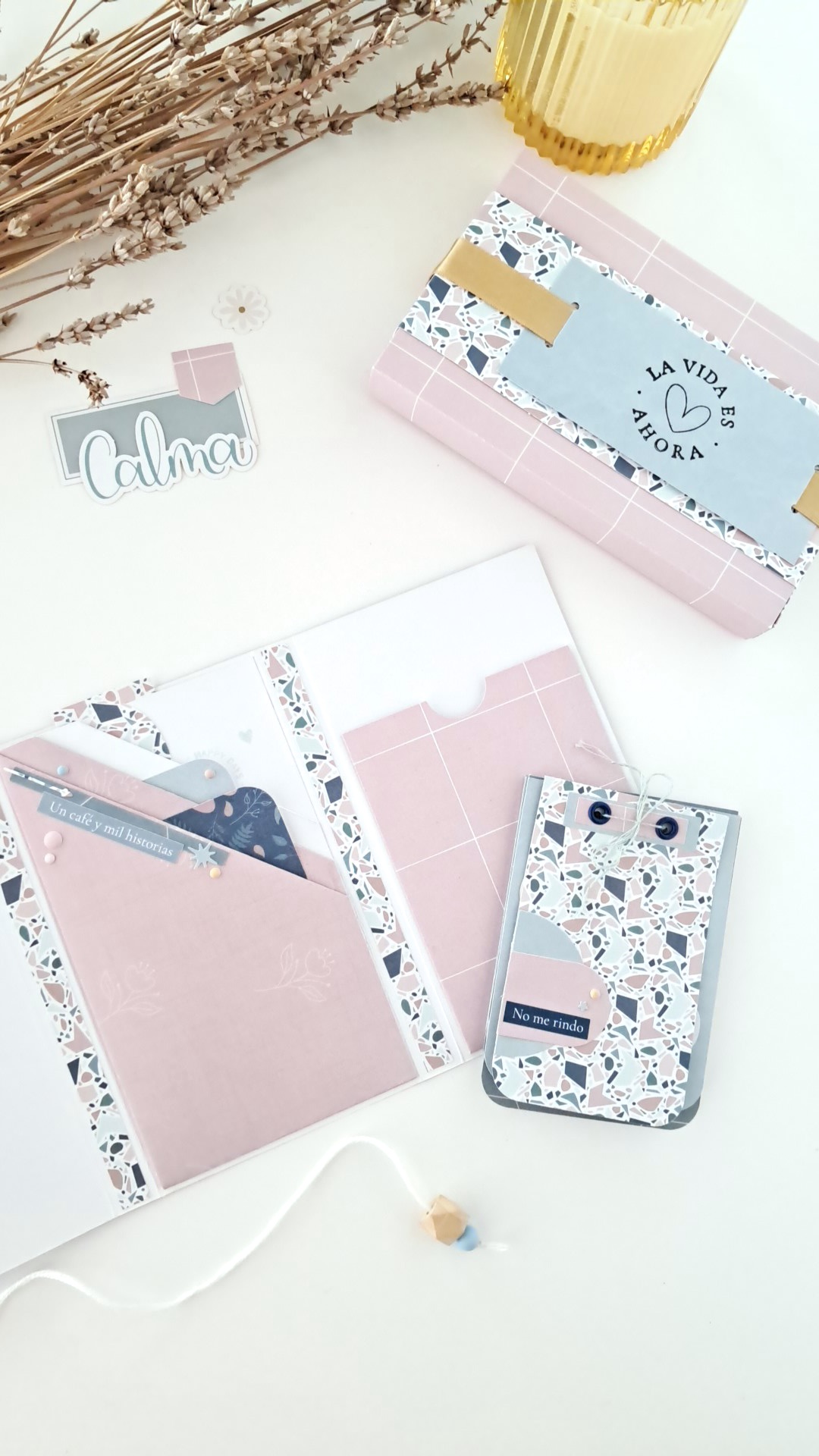 cajita de scrapbooking creada con la colección Mi Calma de Bihotzez Scrap