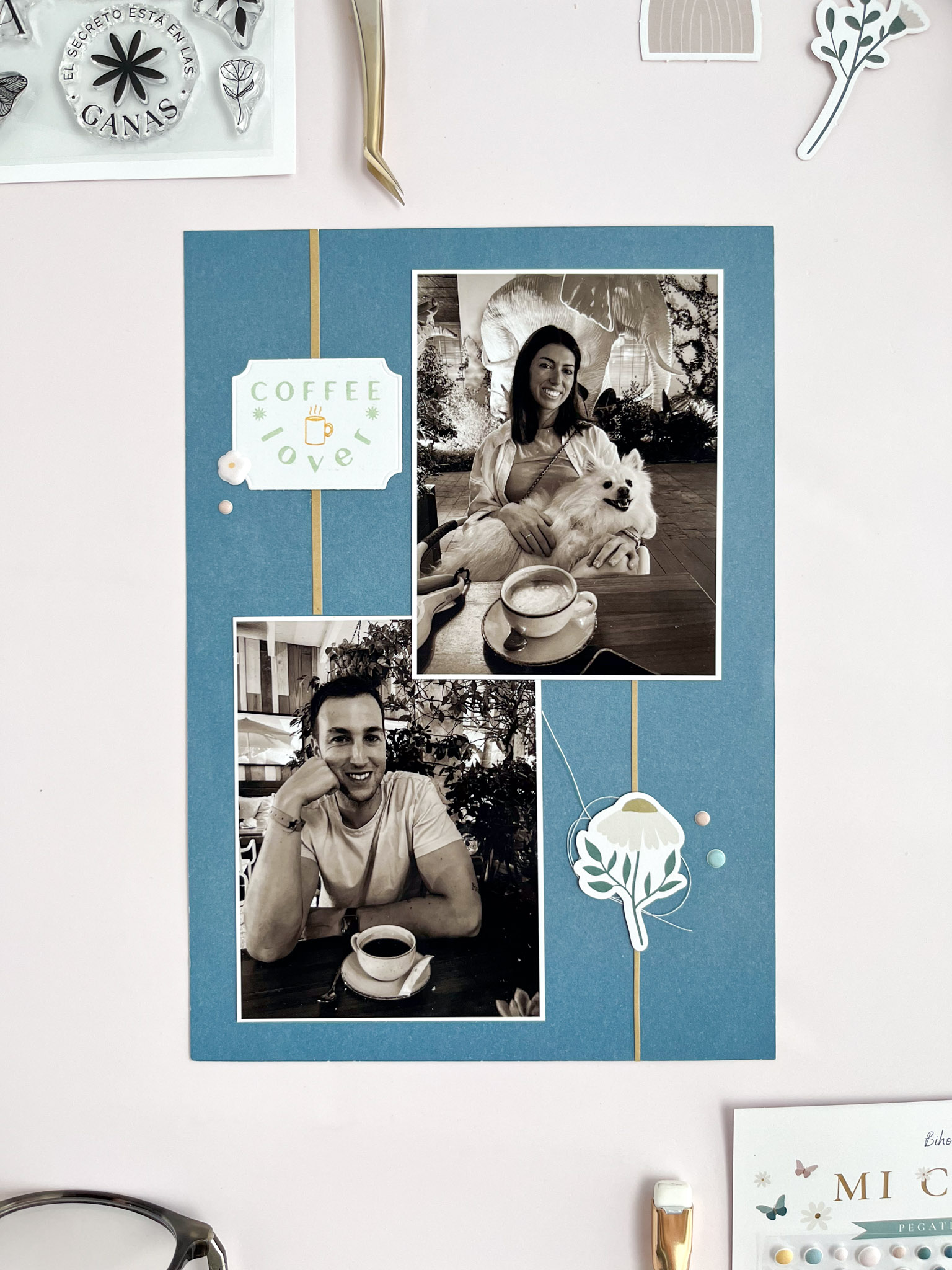 Álbum de scrapbooking sencillo decorado con la colección Mi Calma