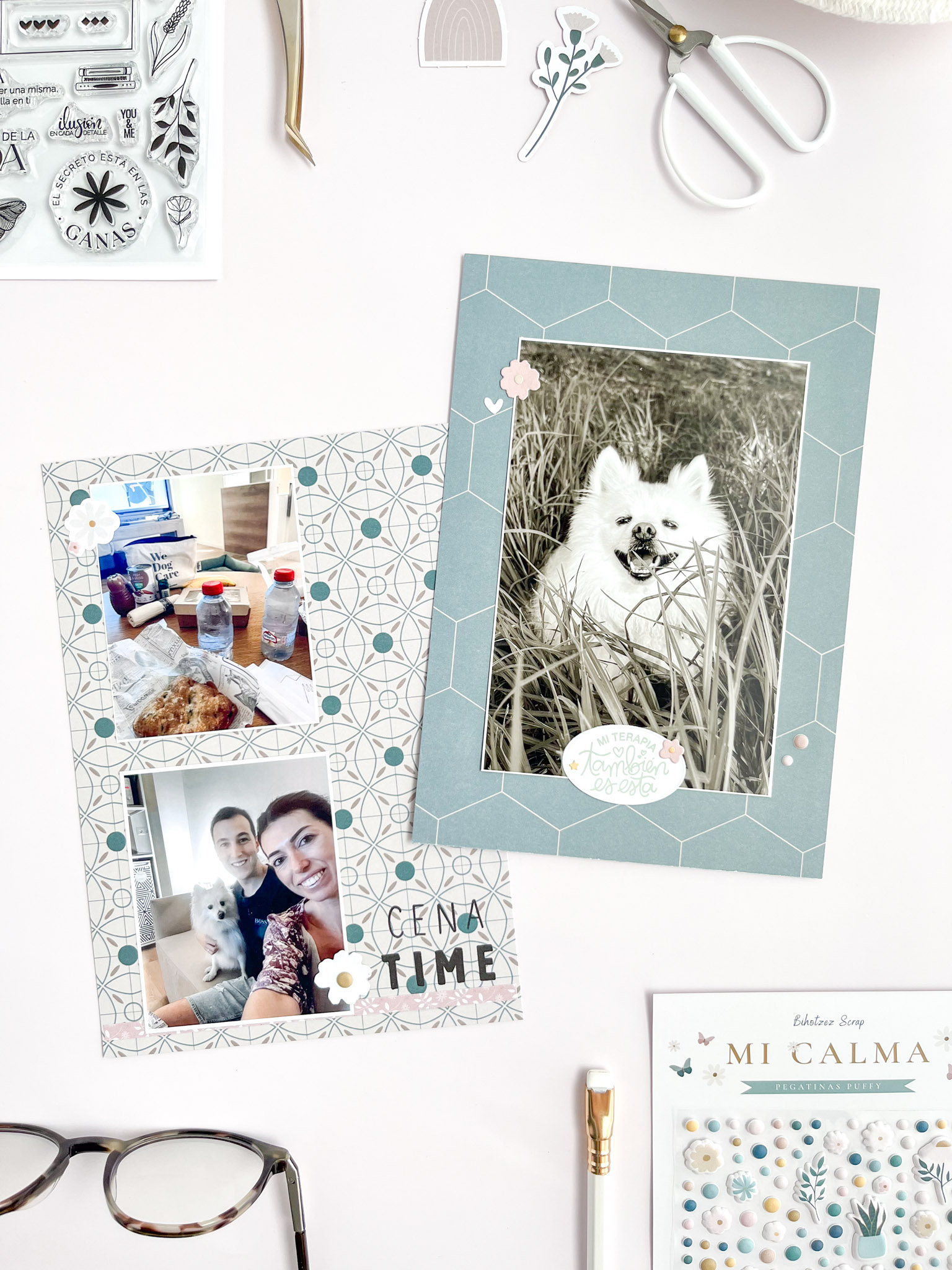 Álbum de scrapbooking sencillo decorado con la colección Mi Calma