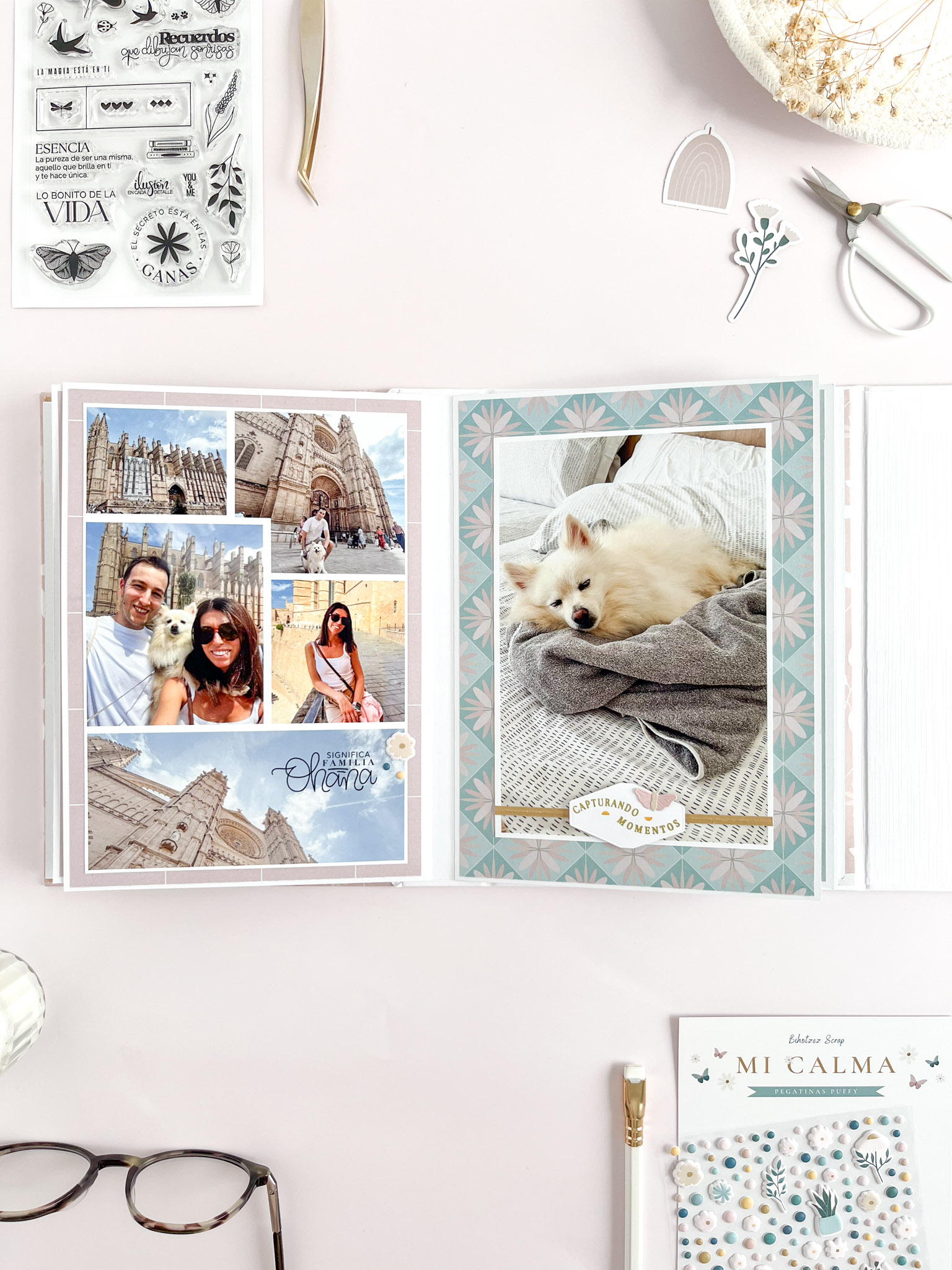 Álbum de scrapbooking sencillo decorado con la colección Mi Calma