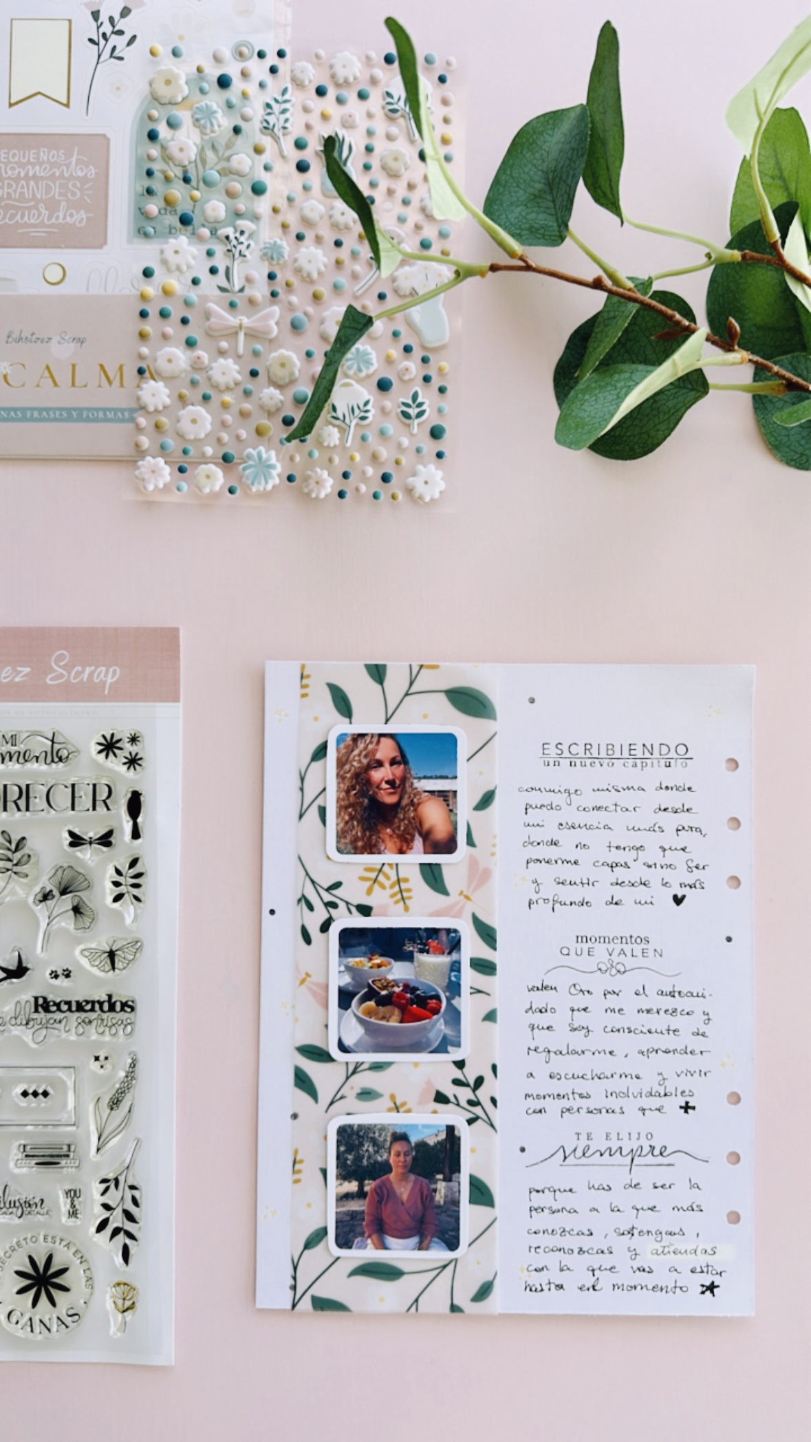Detalle de la composición de Patri para su art journal con la colección Mi Calma, combinando journaling y decoración artesanal.