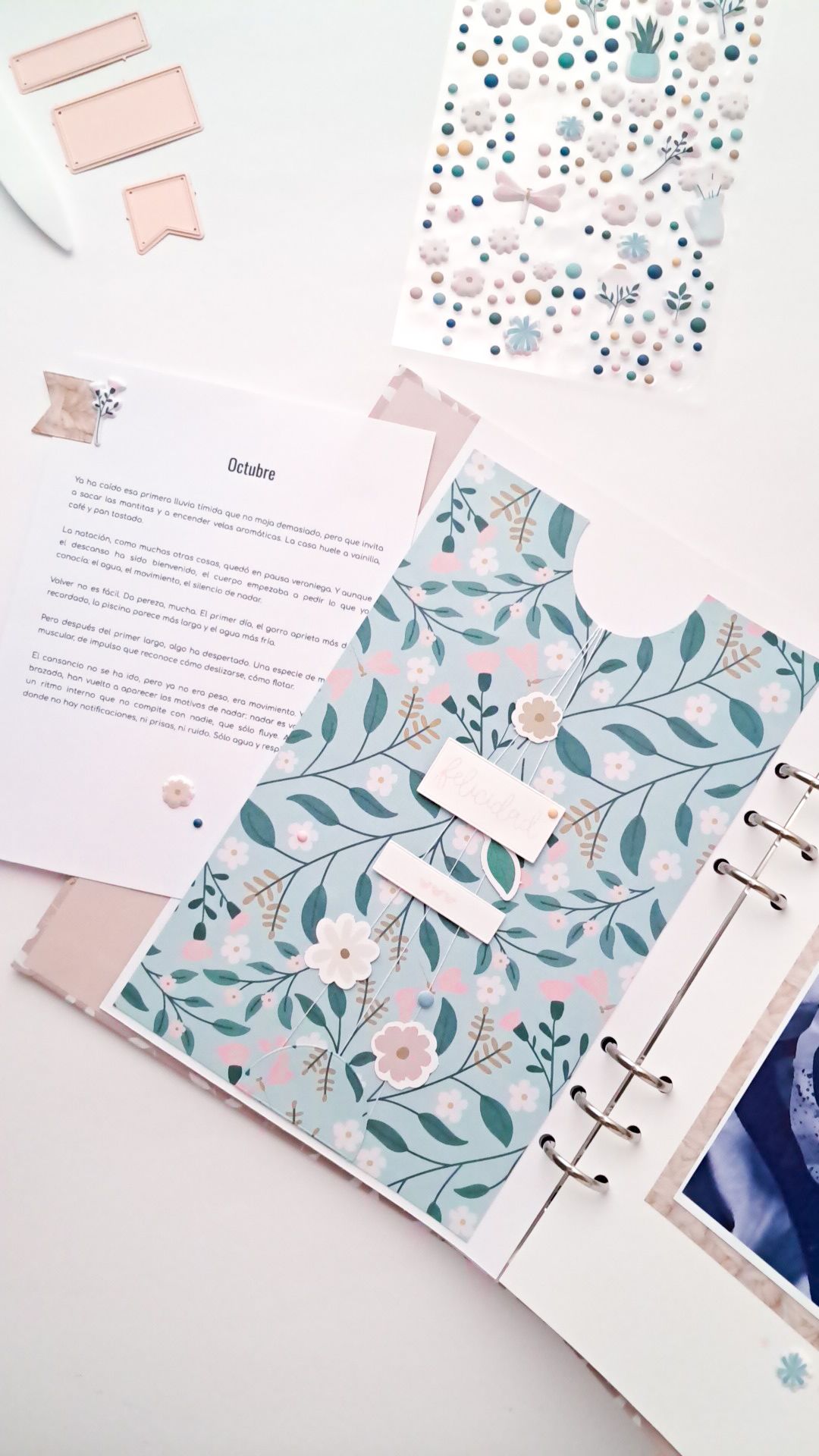 Páginas interiores del álbum de anillas de scrapbooking