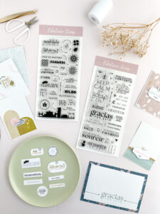 Sellos acrílicos Gratitud y Bilbo de Bihotzez Scrap, colección que une gratitud, emociones y cultura vasca.