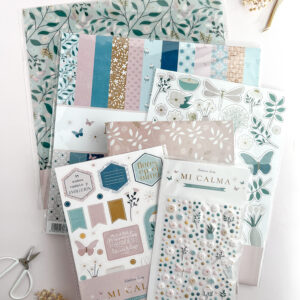 Pack “Mi calma al completo” con papeles, pegatinas, diecuts, vellum y álbum de la colección Mi Calma.