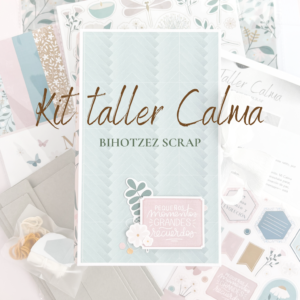Kit del taller online Calma de scrapbooking con cartones cortados, colección, vellum, pegatinas y materiales creativos