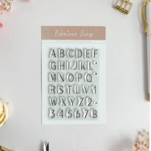 Sello mini alfabeto mayúsculas con números para scrapbooking.