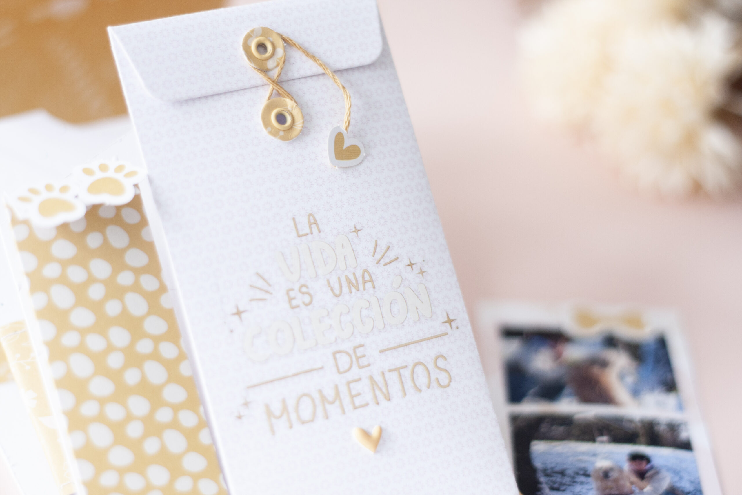     Detalles decorativos con die cuts y rubons en álbum de recuerdo de perro