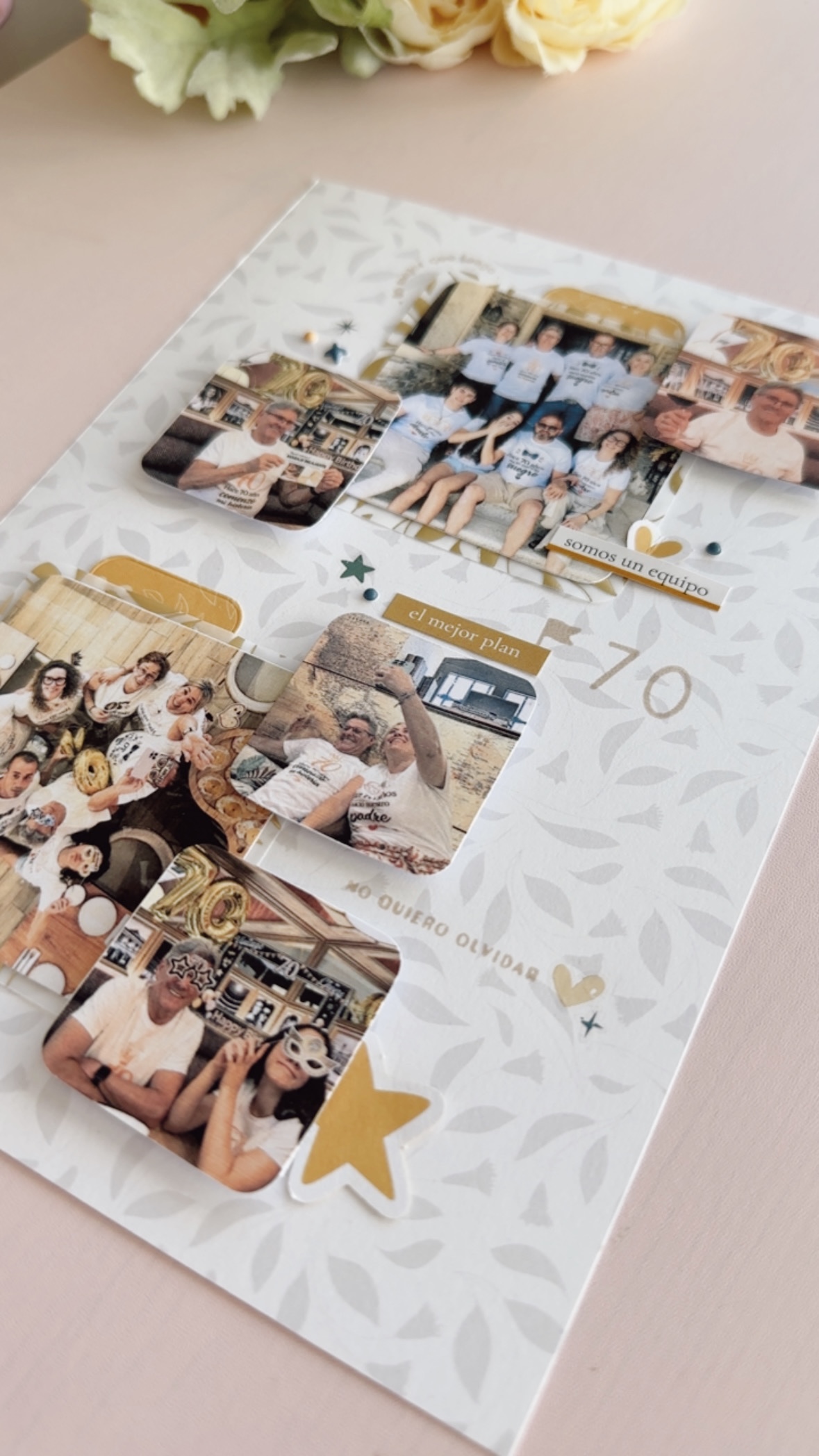 Decoración con rubbons, puffys y pegatinas sobre una página de planner.