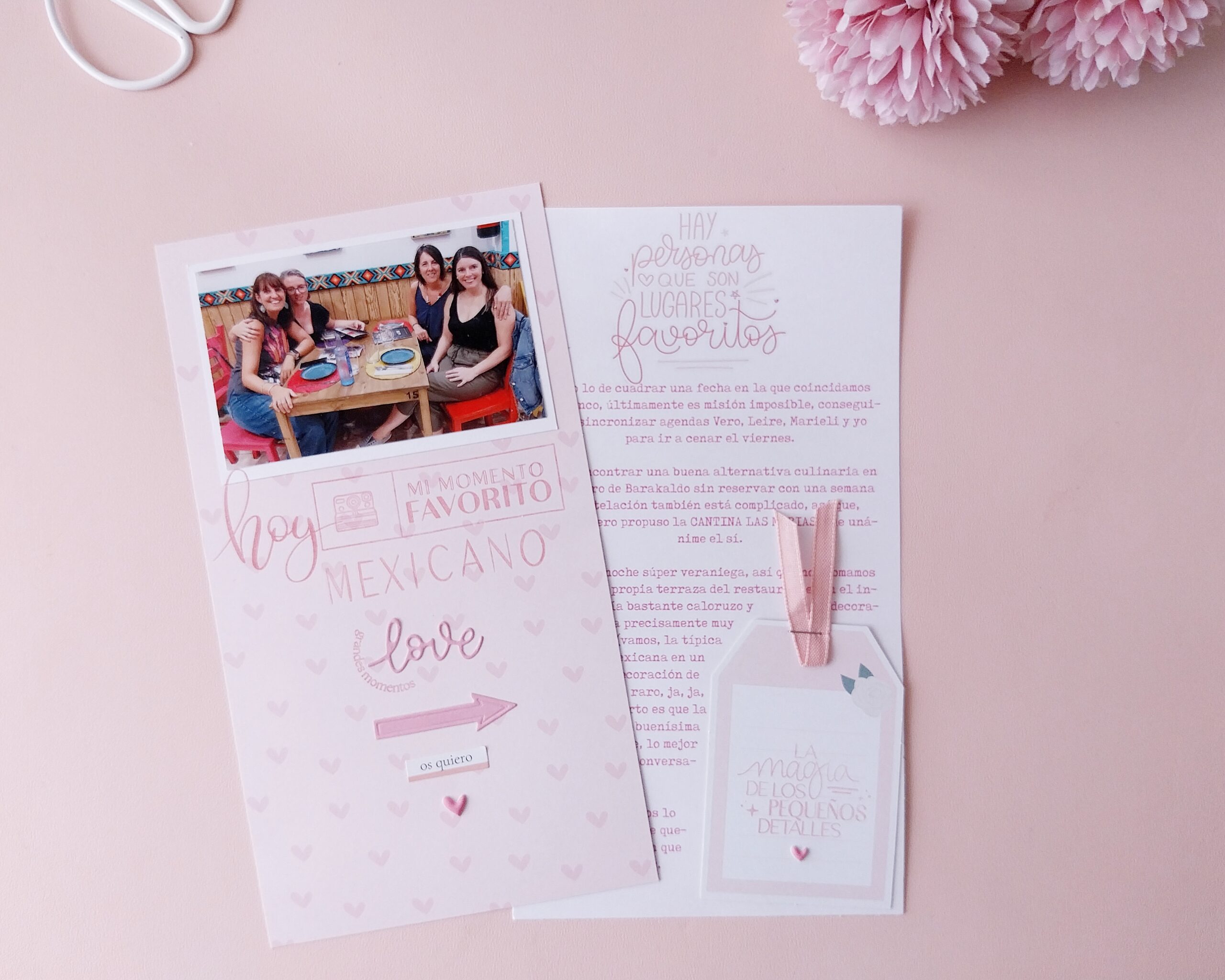 Página de scrapbooking realizada con sellos de scrapbooking de la colección Maitia de Bihotzez Scrap.